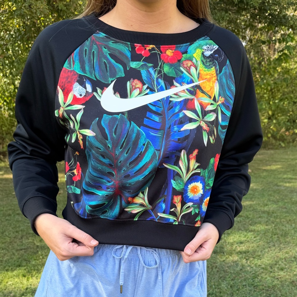 Nike Black Tropical Print Crewneck Size Medium - Picture 2 of 4